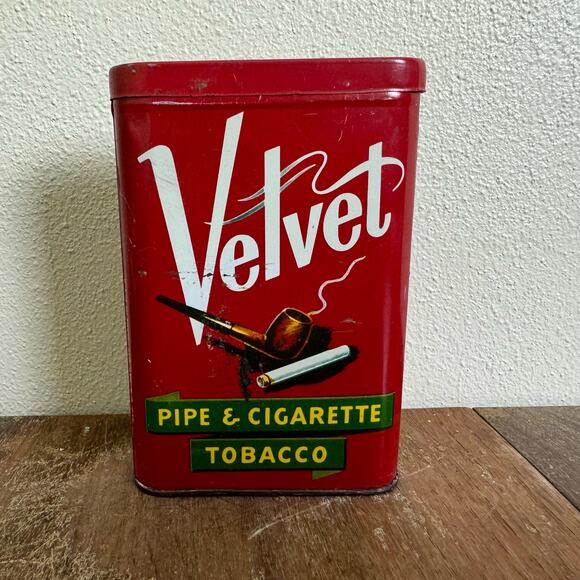 Velvet Tobacco Vintage MCM Lithograph Print Tin‎ Advertising Container - Picture 1 of 10